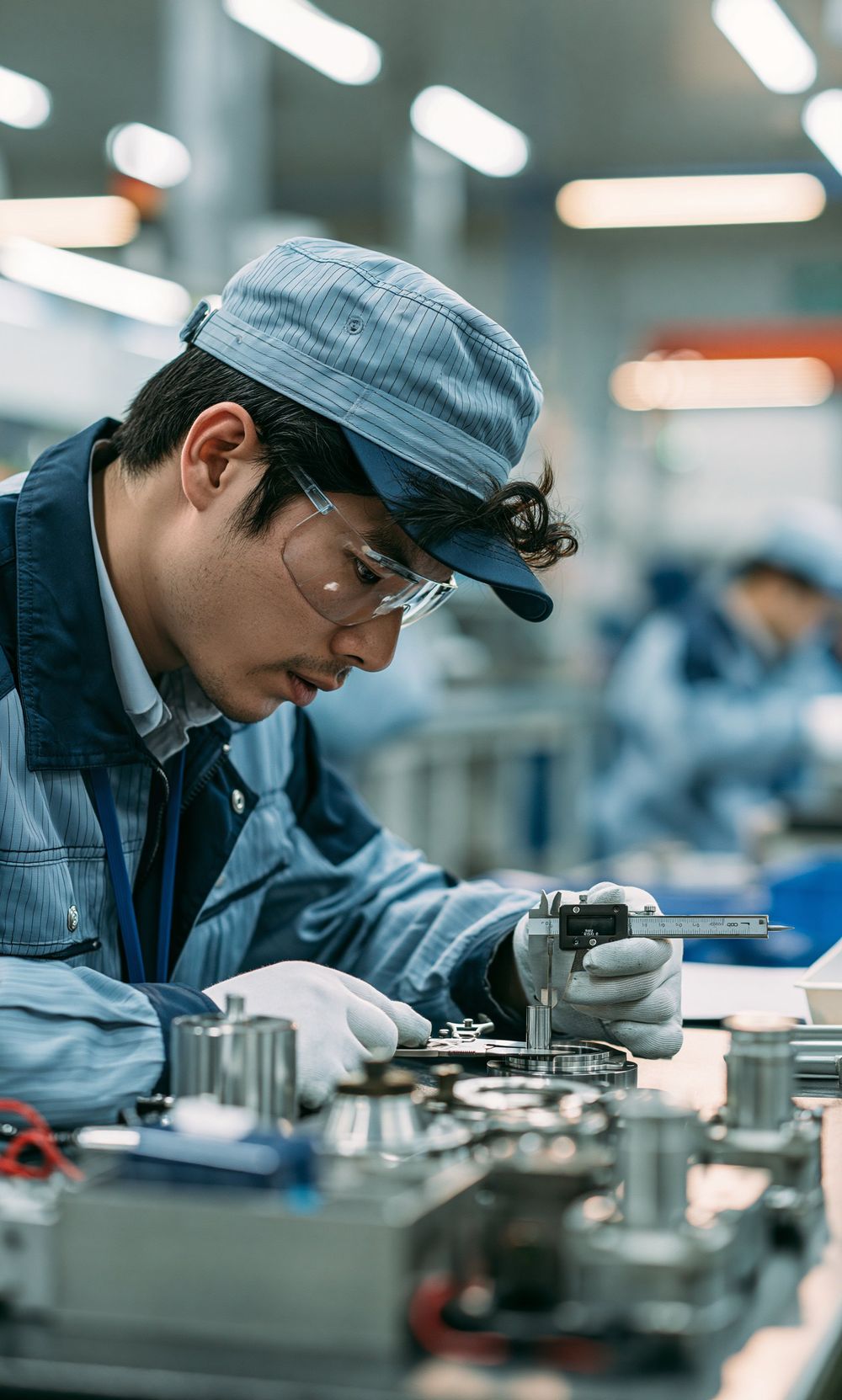 Quality inspector measuring a part
