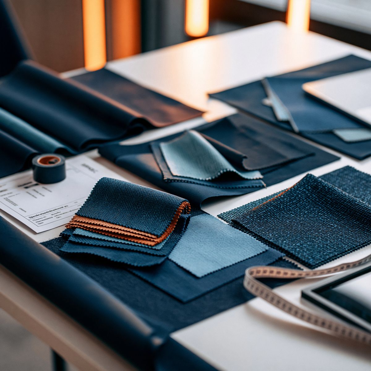 Product samples on a review table